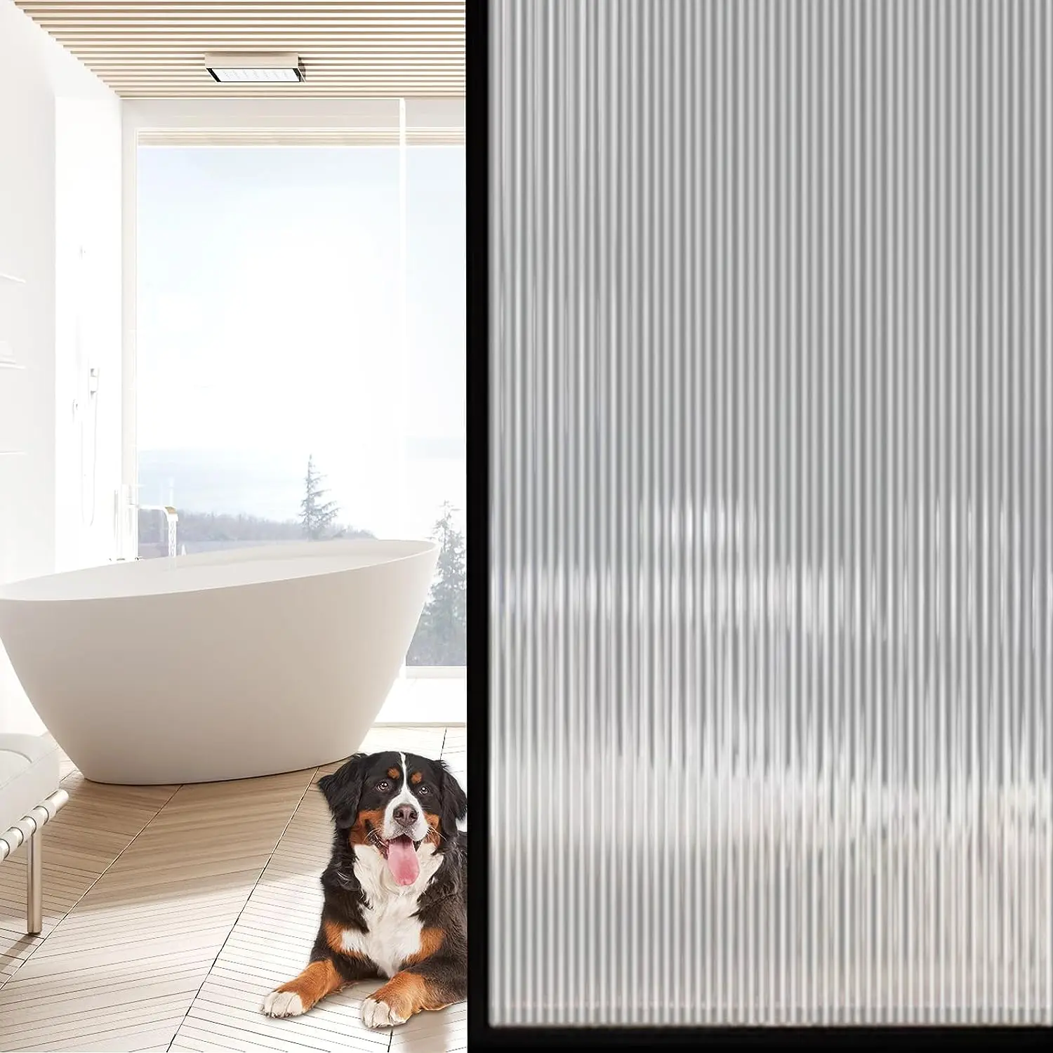 HTVRONT 17.5x6.5ft Reeded Glass Window Film 3D Decor Frosted Window Privacy Film for Bathroom Office with Easy to Peel Stickers