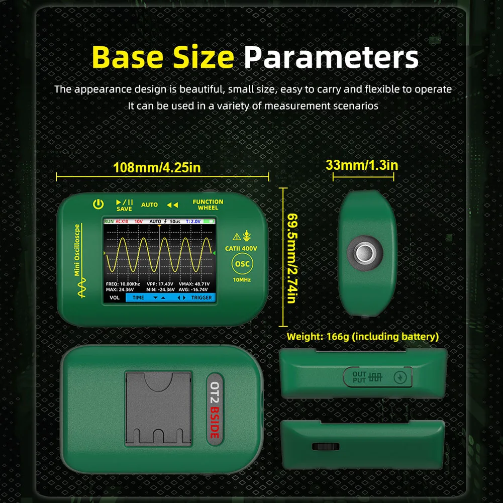 Osciloscopio portátil Digital OT2, 10MHz, 48MSa/s, generador de señal 2 en 1, frecuencia de muestreo, herramienta de reparación electrónica, probador gráfico