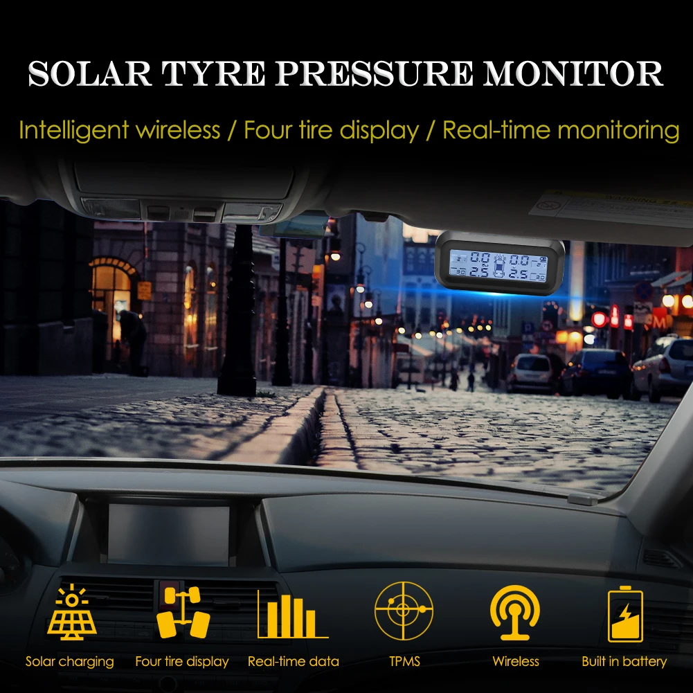 Smart Car TPMS Tire Pressure Monitoring System Solar Power Digital TMPS LCD Display Auto Security Alarm Tire Pressure Sensor
