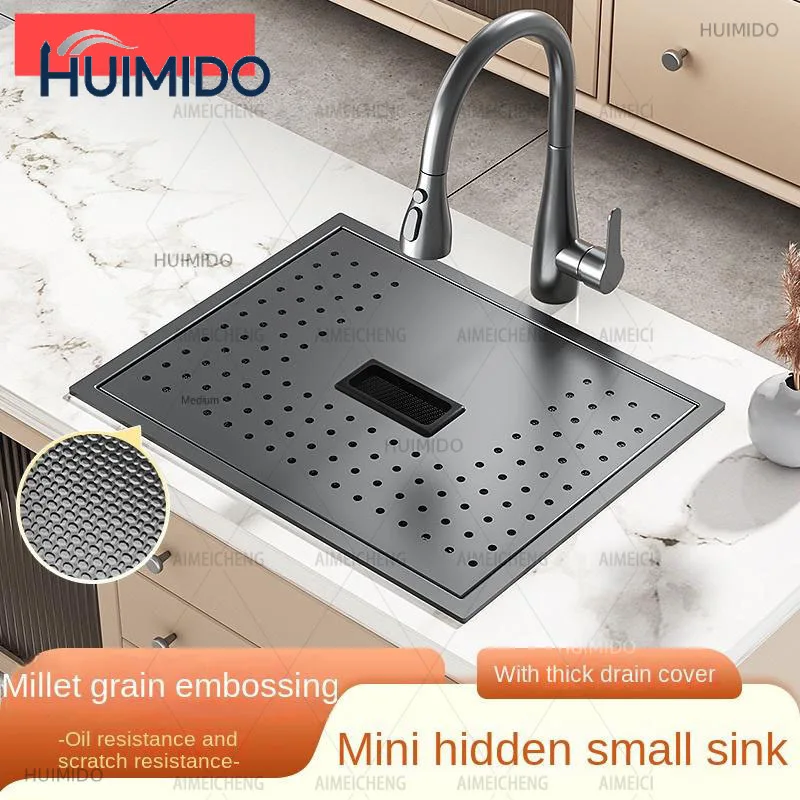 Nanometer Black Double Cover Hidden Sinks 304 Stainless Steel Sink Single Kitchen Sink