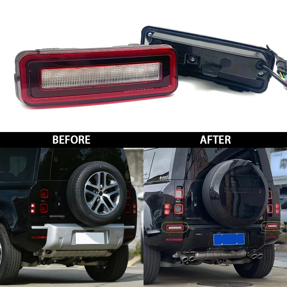 Traseiro do carro led pára-choques luz refletor cauda freio parar lâmpada luz de sinal de volta para land rover defender 2020-2024