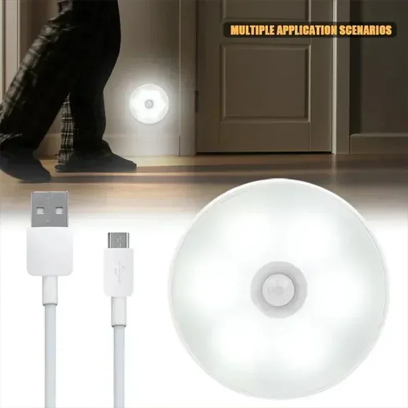 Imagem -06 - Sensor de Movimento Pir Led Night Light Usb Recarregável Lâmpada para Cozinha Armário Guarda-roupa Escada Luz do Armário sem Fio