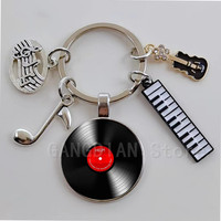 Handmade Classic Music Record CD Vintage Record Image DIY Glass Dome Jewelry Charm Keychain Create Birthday Gift for Friends