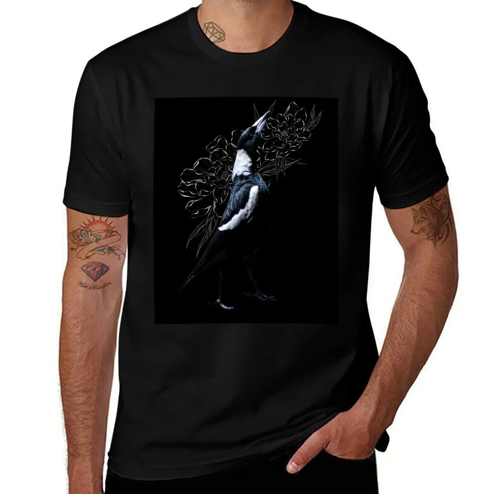 

Magpie with peonies T-Shirt customizeds korean fashion funny t shirts men