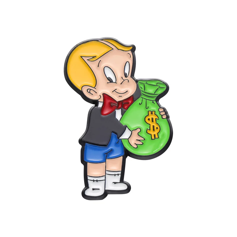 1pcs Cartoon Boy Money Bag Brooch Cartoon Peripheral Metal Badge Student School Bag Decoration Accessories Pendant Brooch