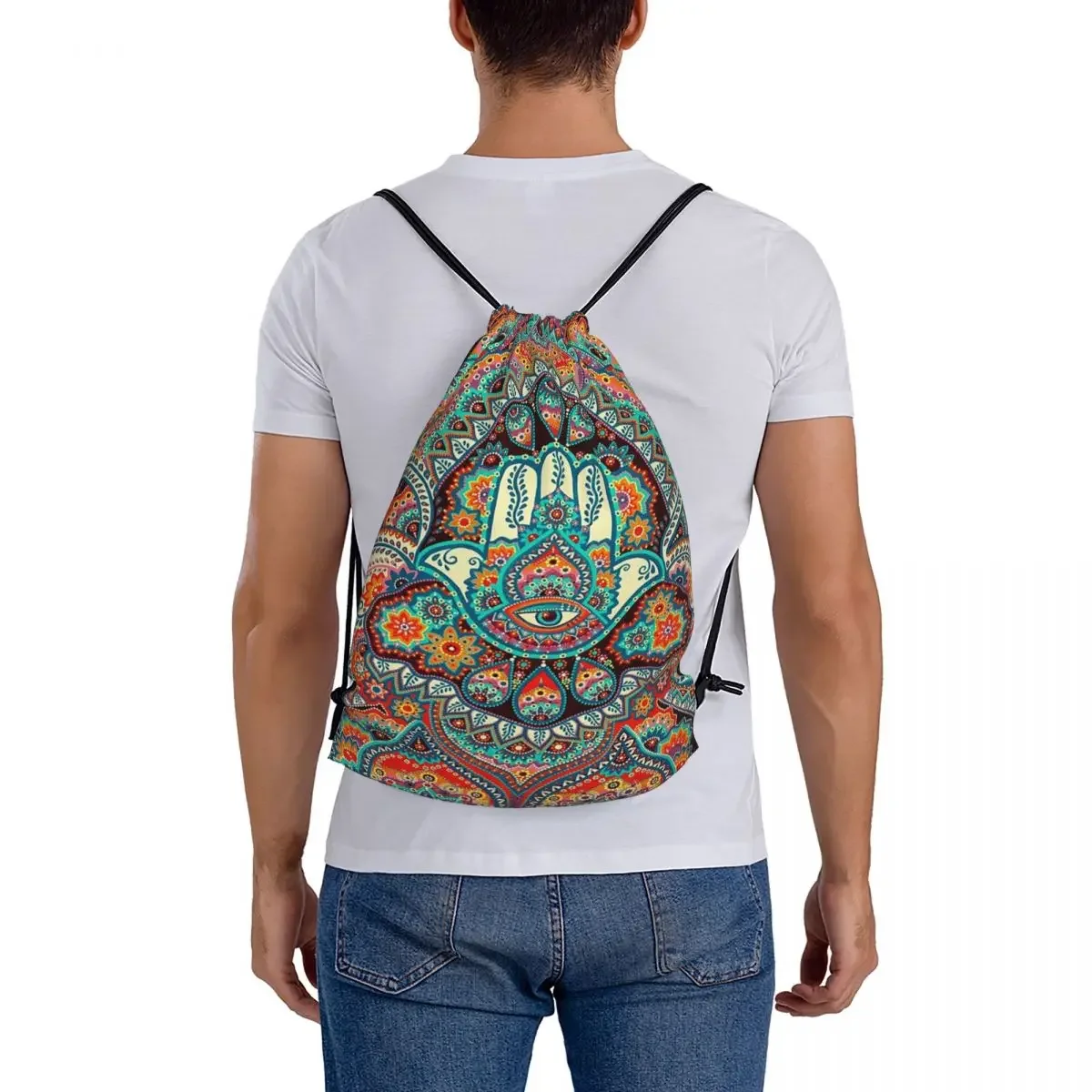 Hamsa-mochilas de mano multifunción para hombre y mujer, bolso portátil con cordón, bolsa de bolsillo para zapatos, mochila escolar