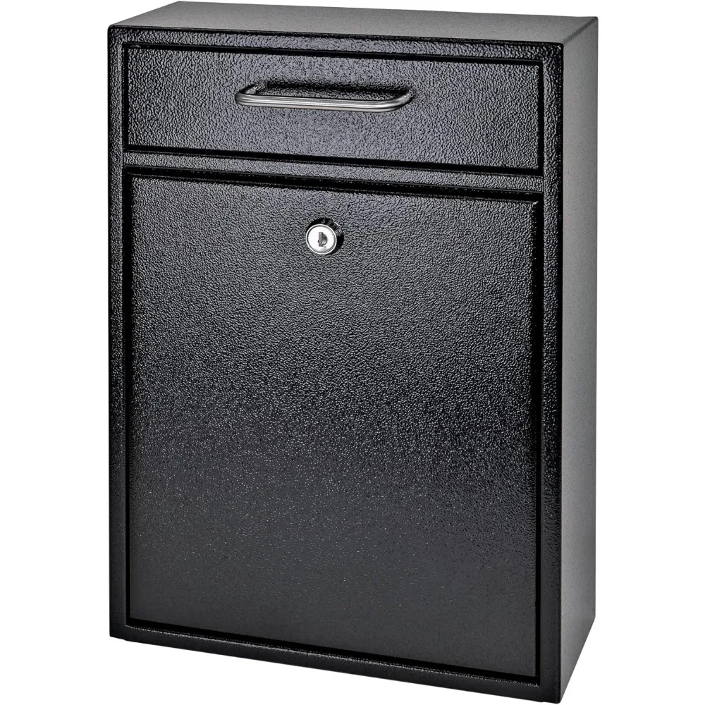 

High Security Steel Locking Wall Mounted Mailbox-Office Comment Letter Deposit, Black Drop Box