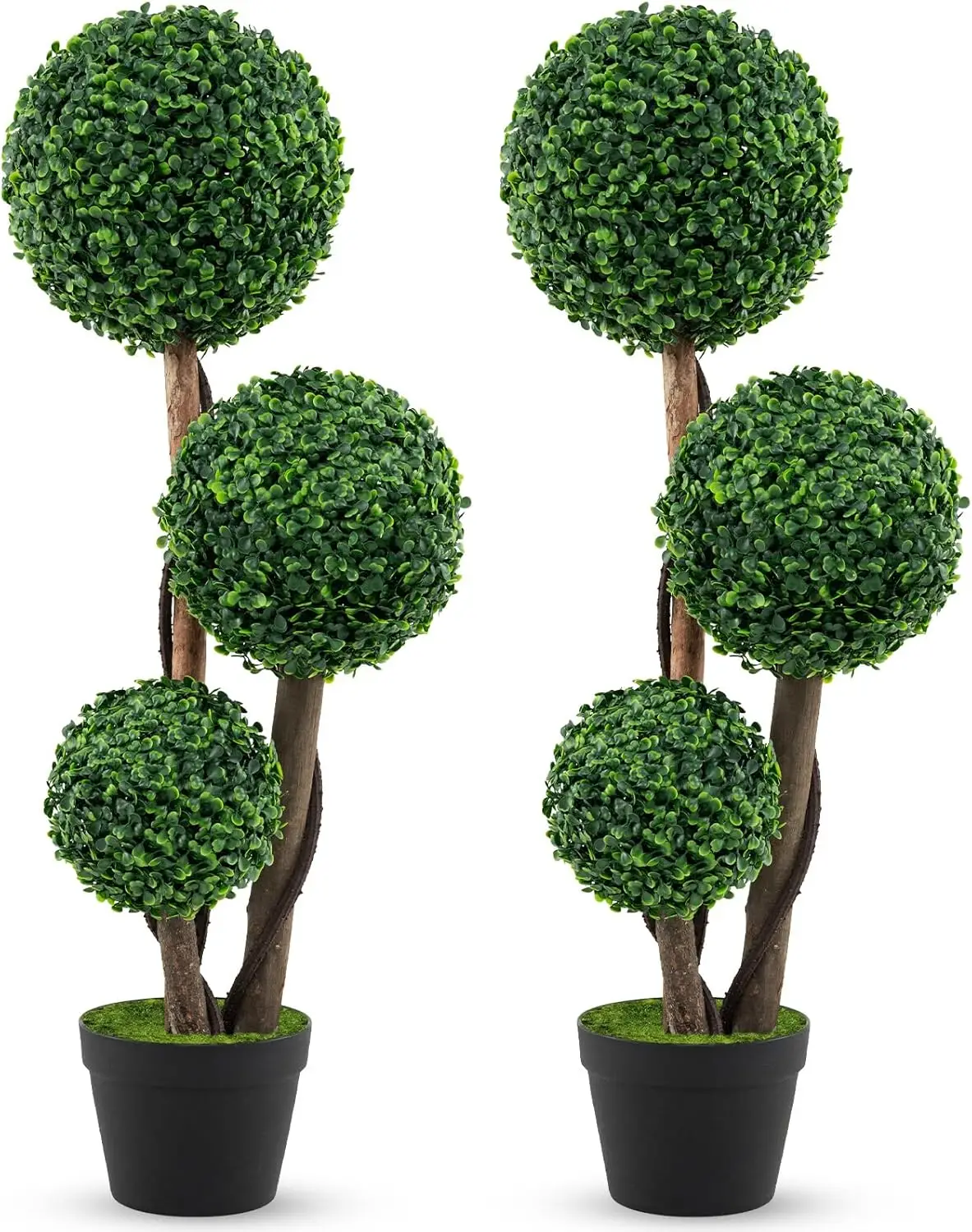 

2 Pack 3ft Artificial Boxwood Topiary Ball Tree in Pot, Faux Potted Topiary Shrub Plant with 3 Topiary Balls, Indoor Outdoor