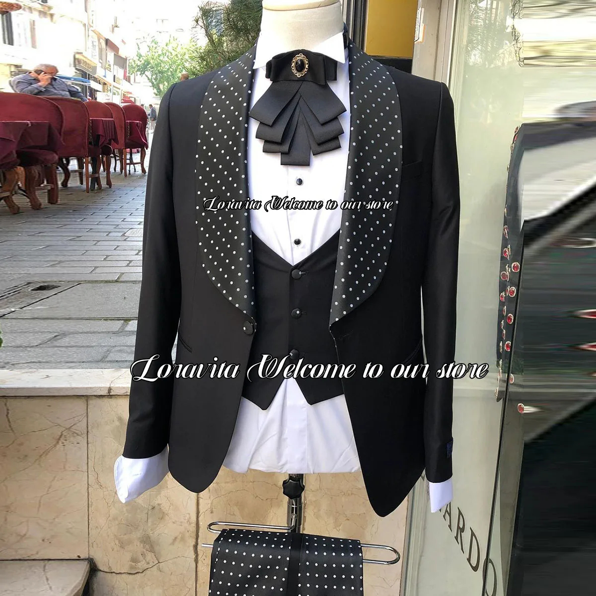 

Formal 2 Pieces Male Prom Blazer Luxury Sparkly Beaded Men's Suits Notched Lapel Groom Wedding Tuxedo Slim Masculinos Completo