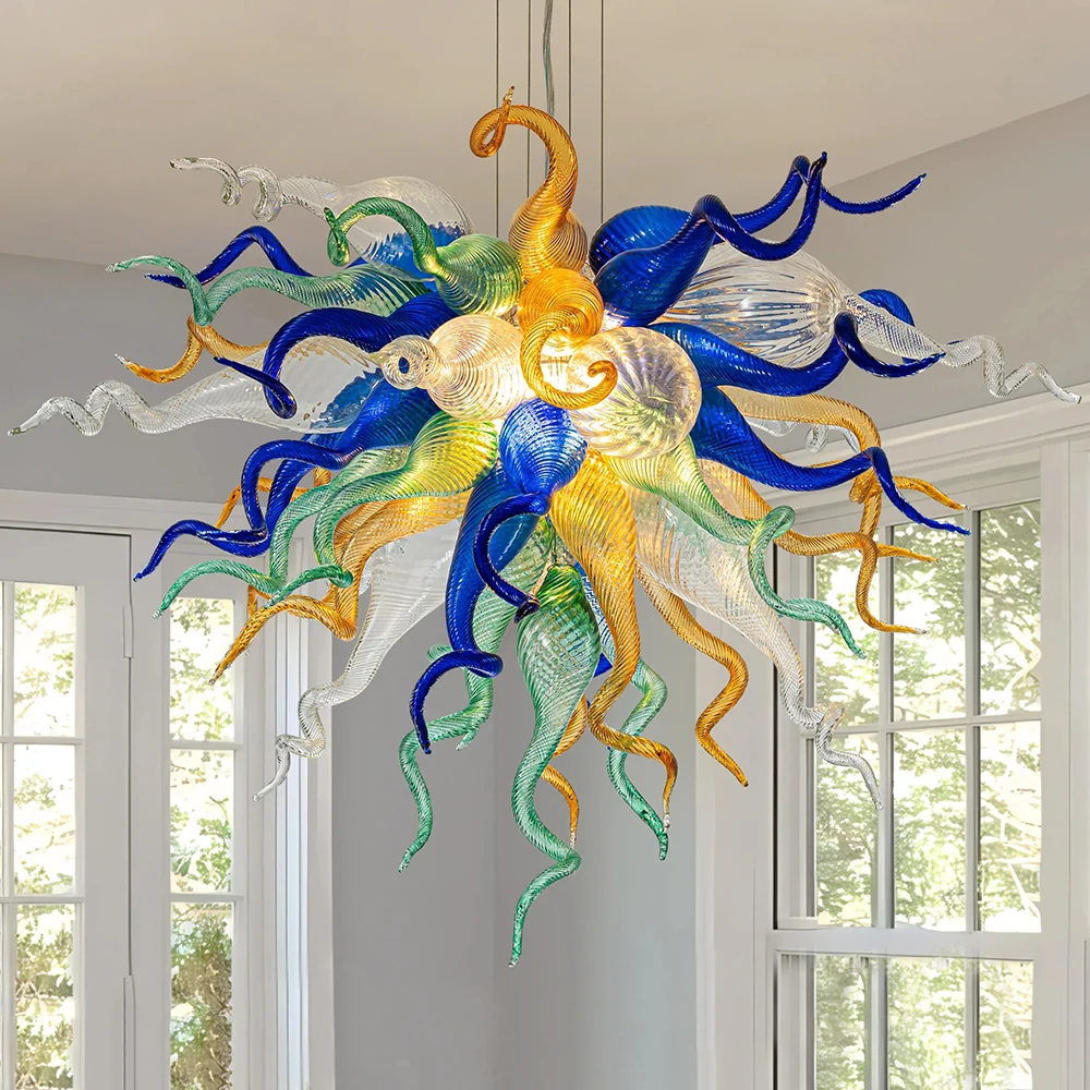 

Люстра из дутого стекла ручной работы LONGREE из муранского стекла, светло-голубая, янтарно-зеленая, прозрачная, D32 x H20 дюйма, для спальни, кухни, декоративное освещение