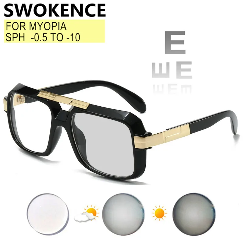 Prescription Glasses Custom For Myopia And Astigmatism Women Men Square Frame Blue Light Blocking Or Photochromic Lenses F533