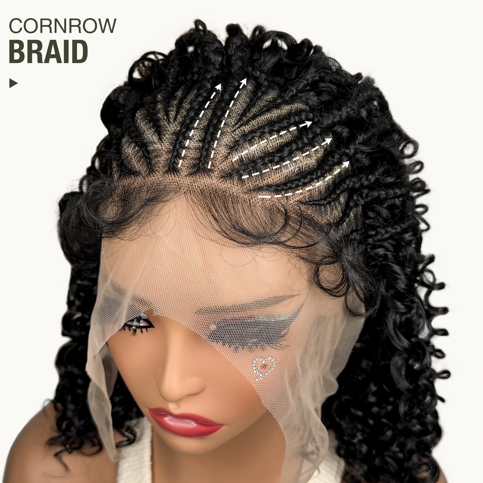 16inch African Braided Hair Wigs Synthetic 13x4 Lace Frontal Cornrow Braids Wig Short Braiding Wig  for Black Women image 3