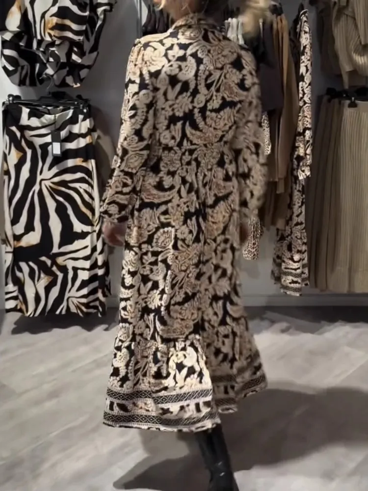 Robe ample imprimée pour femmes, mode, manches longues, col rabattu, boutons, décontractée, vacances, vêtements pour femmes, nouvelle collection printemps