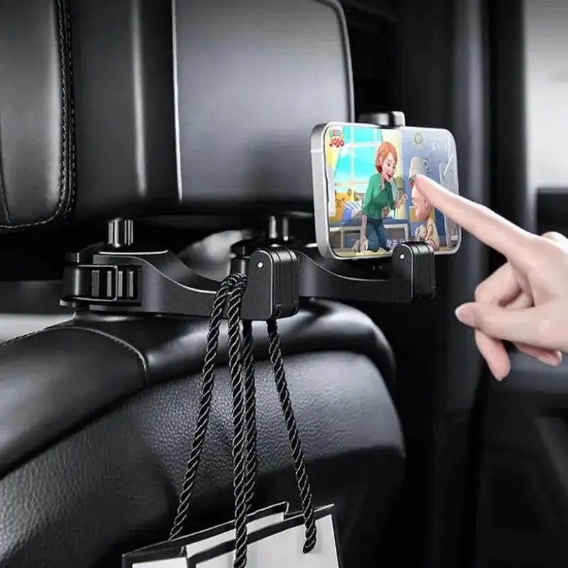 2pcs 2-in-1 Multi-functional Car Headrest Phone Holder Hidden Rear Seat Lock Type Mobile Phone Hook For Vehicle
