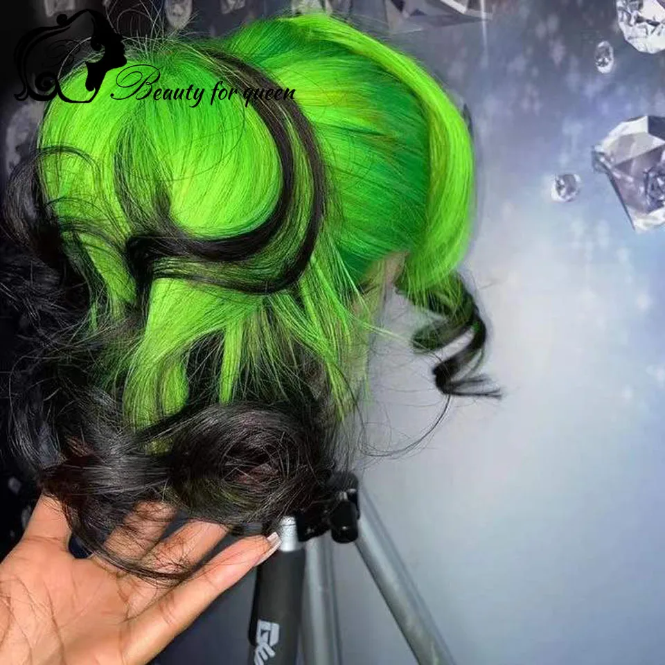 Top Sale Mint Green Invisible Lace Melting Long Straight Human Hair Wig Wear And Go For Women Cosplay Colored Silky Smooth Finis