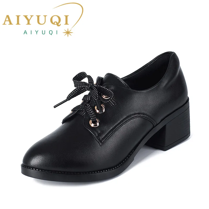 AIYUQI Women Genuine Leather Shoes 2024 New Spring Lace-up Women Shoes British Style Large Size Women Office Shoes