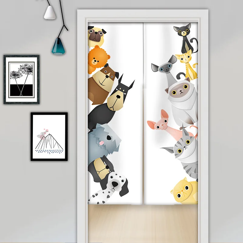 Cute Cartoon Animals Doorway Curtain Noren Kitchen Bedroom Home Decor Door Curtains Japanese Style Linen Hanging Half-Curtain