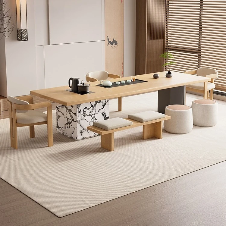 Modern simple island platform solid wood tea table and chair new Chinese style living room office tea integrated
