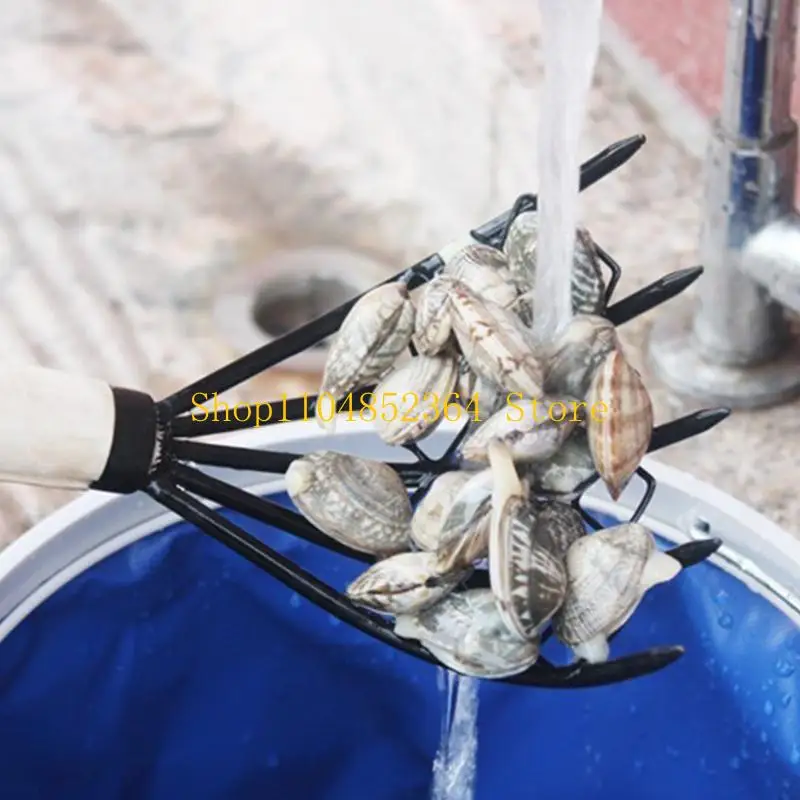 

Sturdy Compact Claw Rake with Mesh Net 5-Tine Clamming Claws Long Handled for Shell Clam Digger 15 Inch Hand Rake