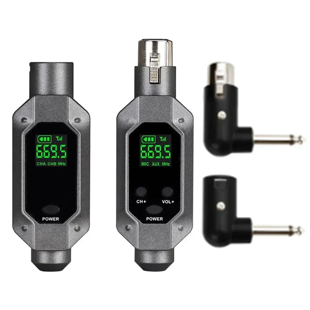 Professional XLR Wireless Microphone System Dynamic Mic Transmitter Receiver Set With 80m Range 15ms Latency Audio Converter