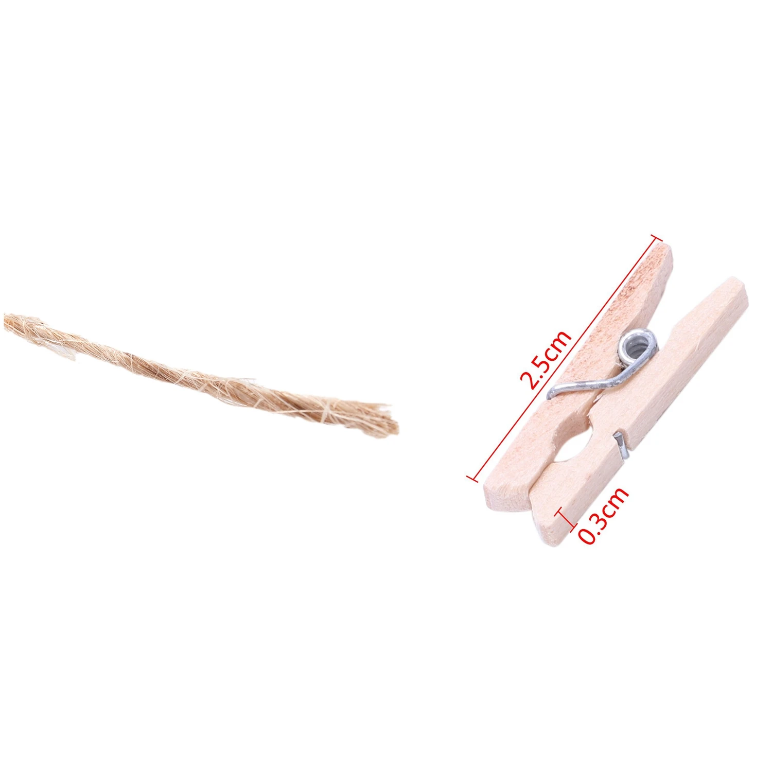 

AT21-100 Pcs/Set 25Mm Mini Wooden Clip Natural Craft Pin Line Photo Baby & 1 Roll 100 Meter Natural Textured Hessian Jute Twine