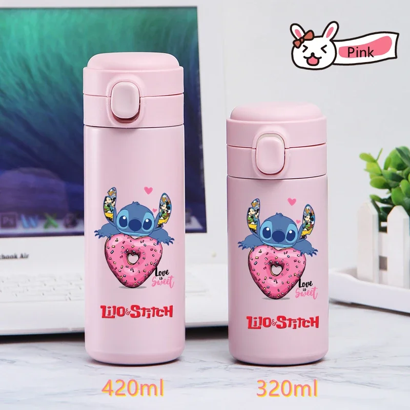 320/420ML Disney Stitch Stainless Steel Water Cup Vacuum Thermos Cup Travel Portable Cartoon Children Drinking Cup Boy Girl Gift