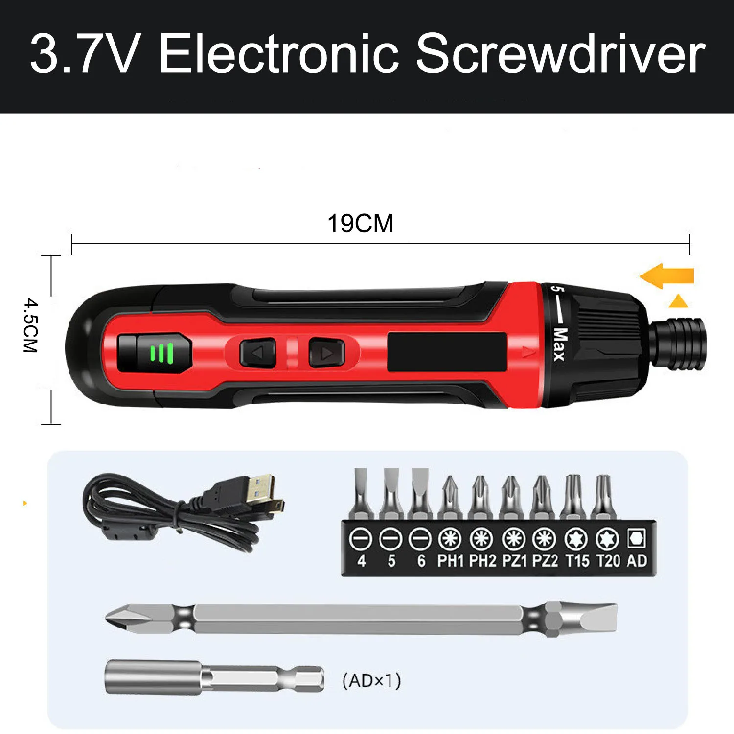 6-Speed Torque Cordless Electric Screwdriver Rechargeable 2000mAh Mini Drill 3.7V Power Tools Set Household Maintenance Repair