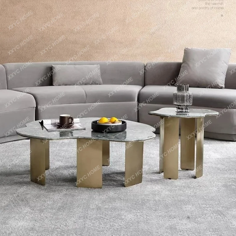 light luxury rock slab coffee table combination modern simple living room high and low, coffee table