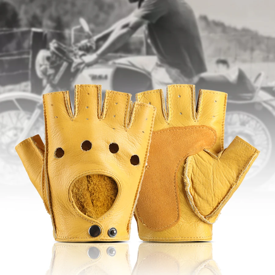 Mens Fingerless Half Finger Driving Fitness Motorcycle Cycling Goatskin NEW Men Pu Leather Gloves Mittens