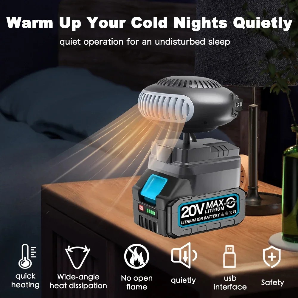Heater Cold Defrosting Car Snow Demister Warm Wind Rotation Heating Fan for 18V Lithium-Ion Battery Indoor Outdoor Warmer