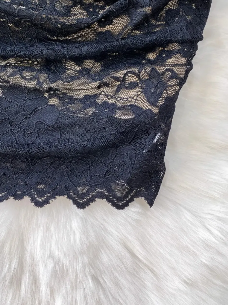 Foamlina 섹시한 비대칭 오프 숄더 레이스 패치 워크 패딩 드레스 여성 여름 우아한 허리 슬림 미니 블랙 스커트 Chic