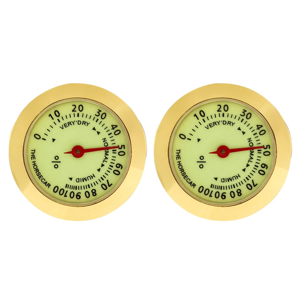 

2pcs Small Round Analog Hygrometer For Cigar Humidor Luminous Mechanical Humidity Gauge Cigar Box Guitar Case Accessory