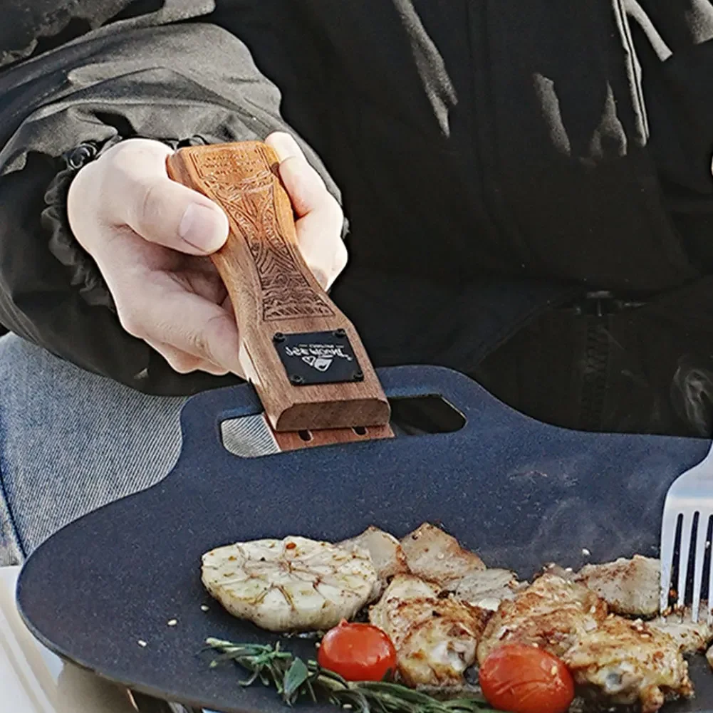 Outdoor Grill Pan Handle Anti-scald Solid Wood Handle Adjustable Grill Pan Clip Insulated Handle Camping Picnic Cookware Tools