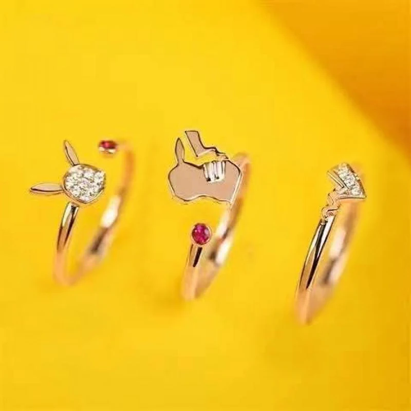 Pokemon Pikachu Ring Silver 925 Men Woman Cosplay Anime Open Ring Anime Unisex Rings Jewelry Gift for Friends Romantic Gifts