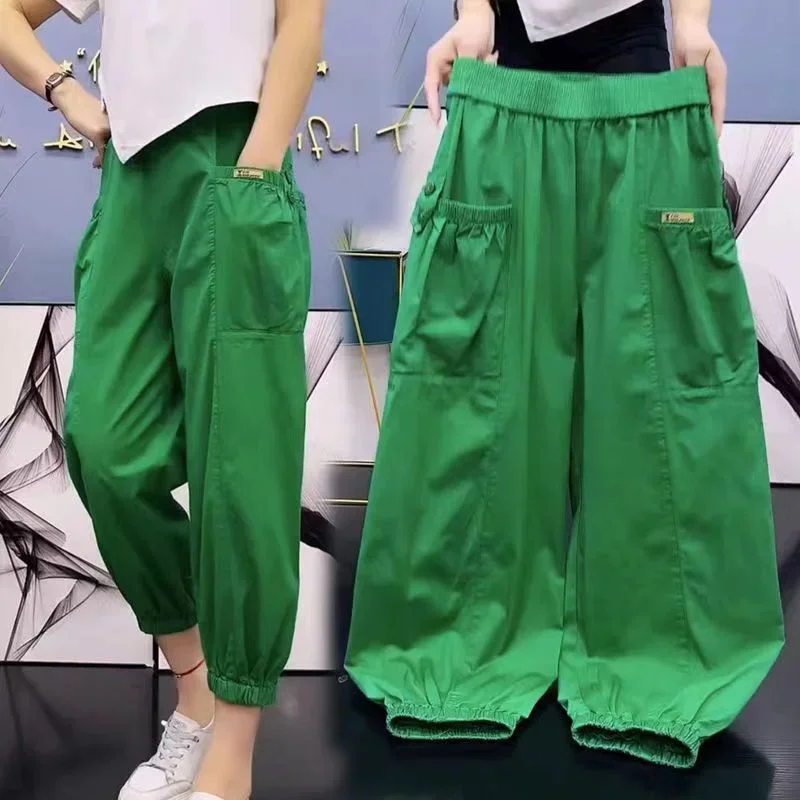 韓国ファッションハイウエストパンツ女性 2025 春の新作薄い無地カーゴパンツ女性ルースハーラン女性服
