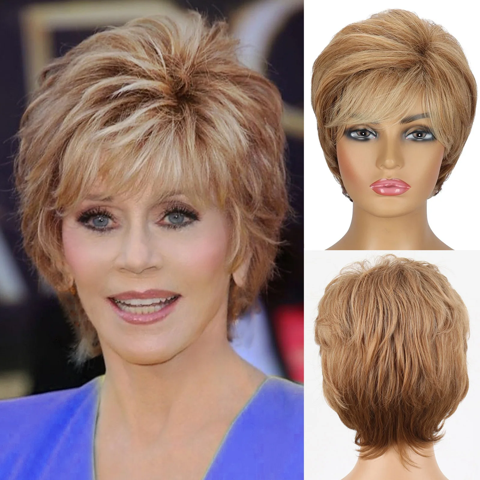 

Women's Fashion Brown Side Parted Short Straight Hair Synthetic Wig for women