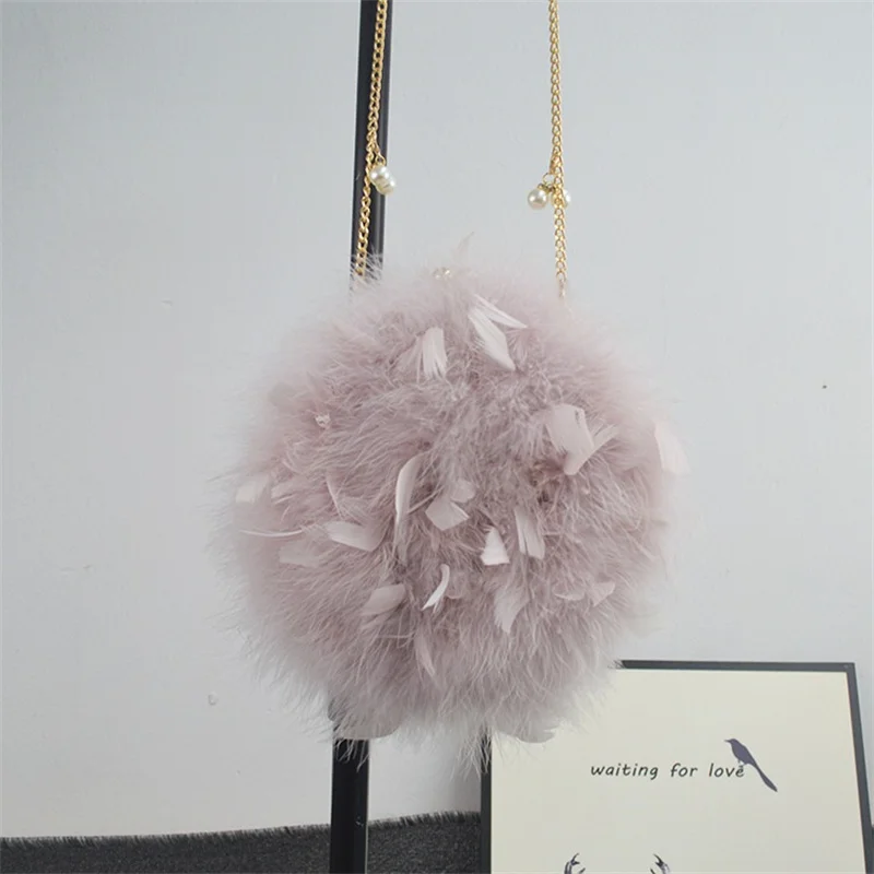 Korean Version Of The New Women\'s Single Shoulder Fur Bag Luxury Ostrich Fur Crossbody Bag Cute Style Trend Chain Bag