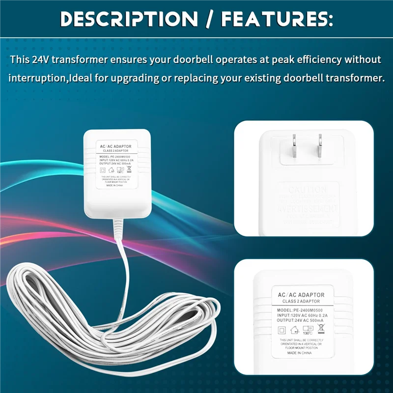 AAAEL-2X 24V Doorbell Transformer Adapter For Video Doorbells, Enhanced Performance & Easy Installation US PLUG