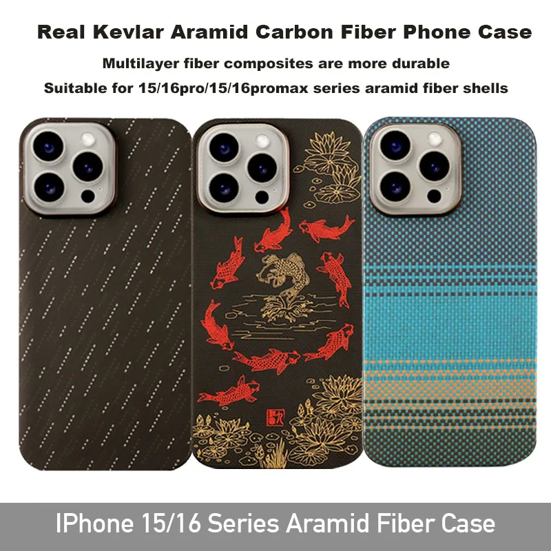 

Carbon Fiber MagSafe Phone Case For iPhone 15 16 Pro Max 16 Pro Wireless Charging Lens Holder Shockproof Cover