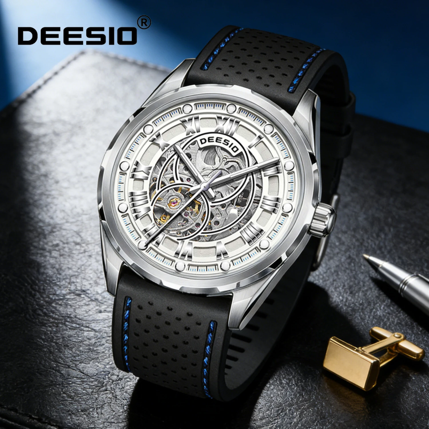 

Deesio мужские автоматические механические наручные часы 42 мм из нержавеющей стали деловые часы со светящимися стрелками водонепроницаемые часы со скелетом