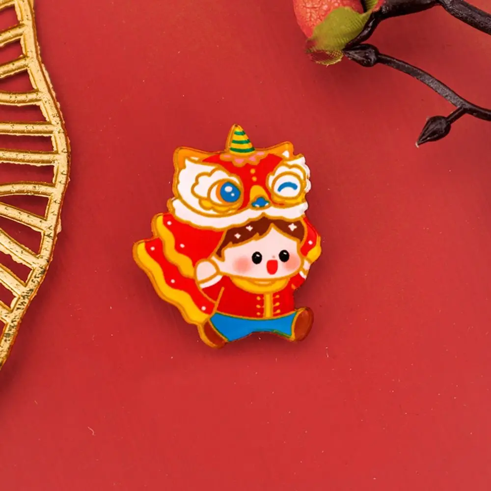 Exquisite Lucky Acrylic Spring Festival Pin Dancing Lion Breastpin New Year Badge Lovely Fashion Lion Dance Brooch Skirts