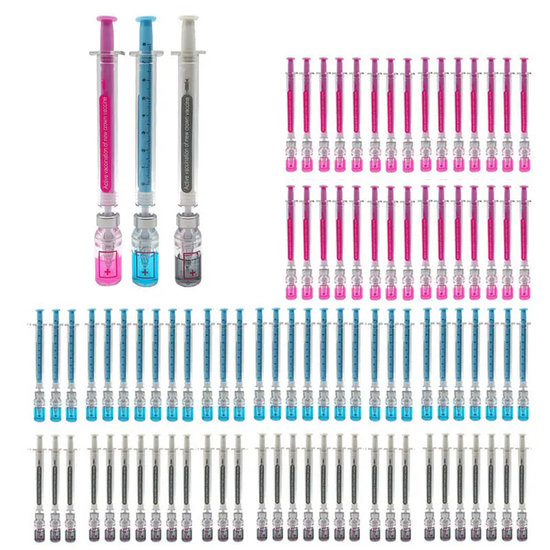 90Pcs Syringe Gel Pen Simulation Eliminates Virus Injection Syringe Shape Black Ink Signature Pen Vaccine Pen