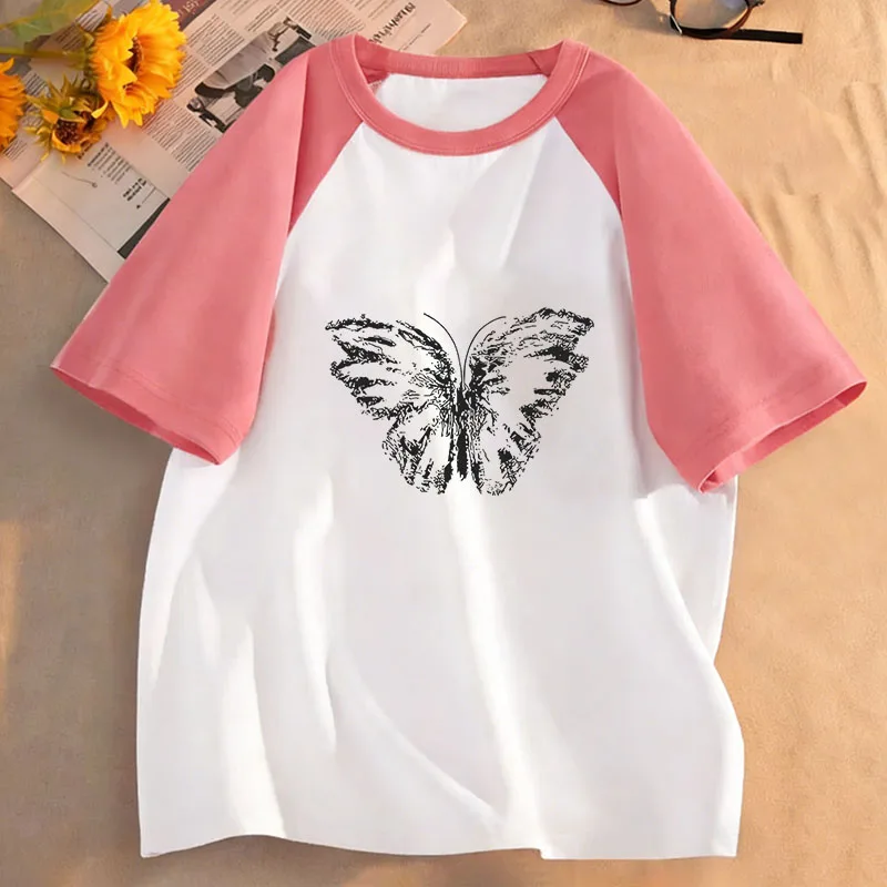 Retro Butterfly Design Printed T Shirts Short Sleeve Kids Children's T-shirt Boys Girls Summer Spring Casual Top Tee Shirt