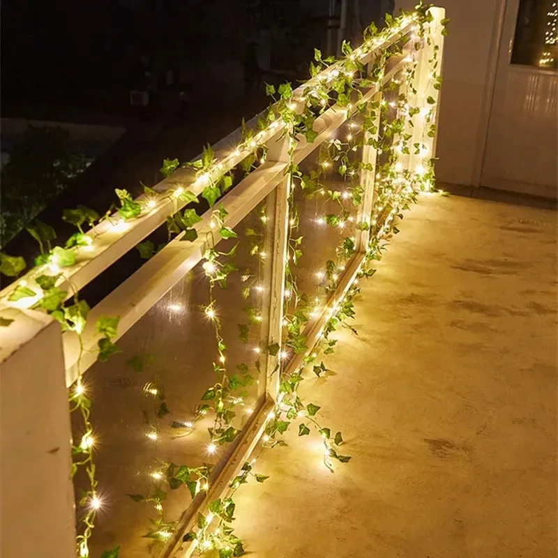 10/5/2m Fake Green Leaf Ivy Vine with LED Lights Home Bedroom Decor Wedding Glowing Artifical Plant Garland Home Decor