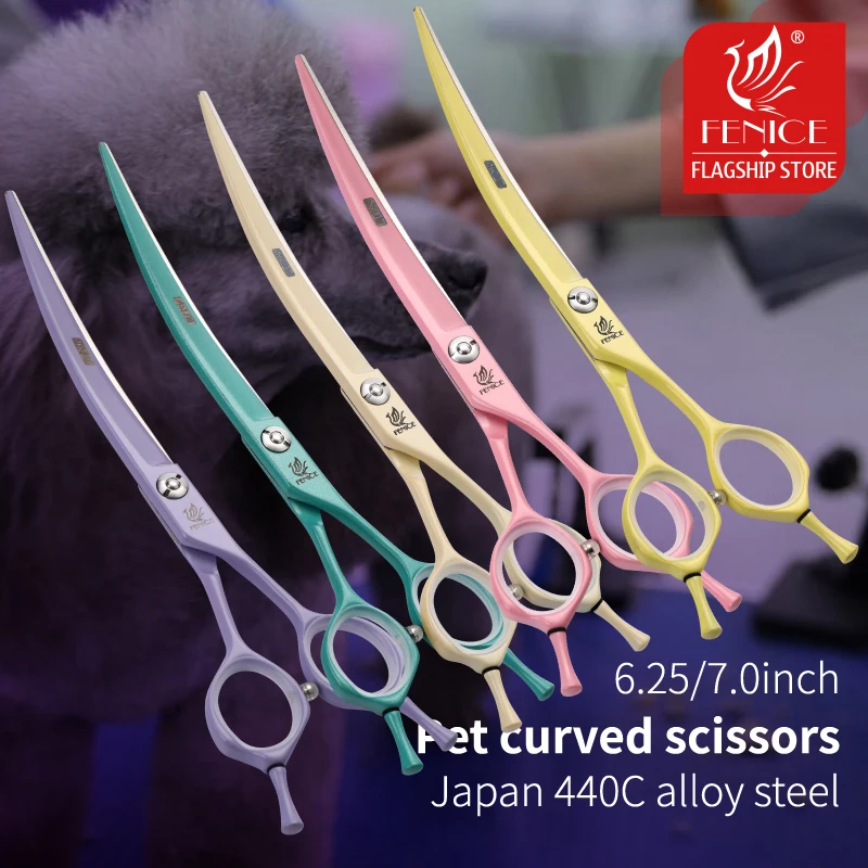 Fenice Dog Scissors 6.25/7.0inch Curved Scissors Pet Grooming Shears JP440C Dog Beauty Scissors Groomer Equipment