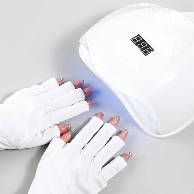 1 คู่ถุงมือป้องกันรังสียูวี UV SHIELD ถุงมือ Fingerless ทําเล็บมือเล็บเครื่องมือ LED UV