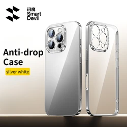 SmartDevil Plating Transparent Phone Case with Tempered Glass for iPhone 16 ProMax 16Pro Soft Case Cover for iPhone 15 Anti-drop