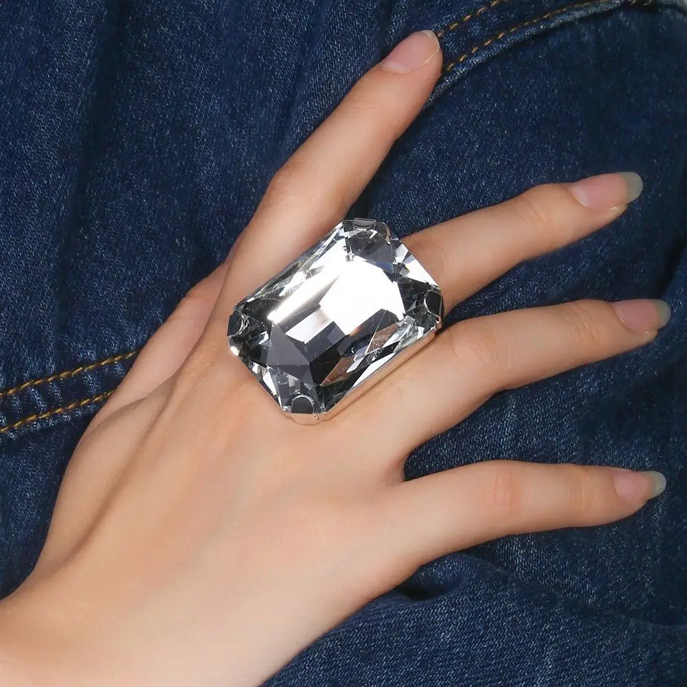 Rectangle Shape Rectangle Rhinestone Ring Adjustable Size Rhinestone Crystal Adjustable Crystal Ring Exaggerated Giant