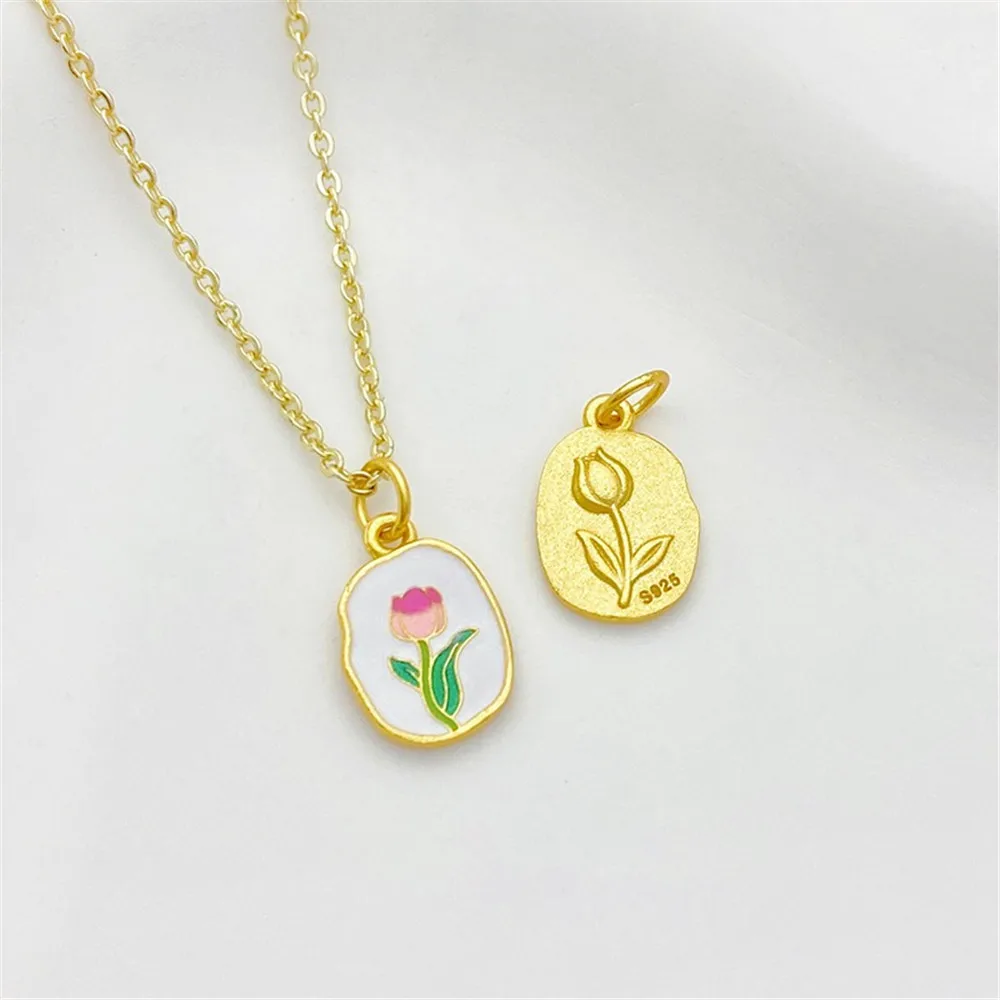 S925 ancient method silver plated gold with blue enamel pendant, DIY bracelet and necklace jewelry material accessories