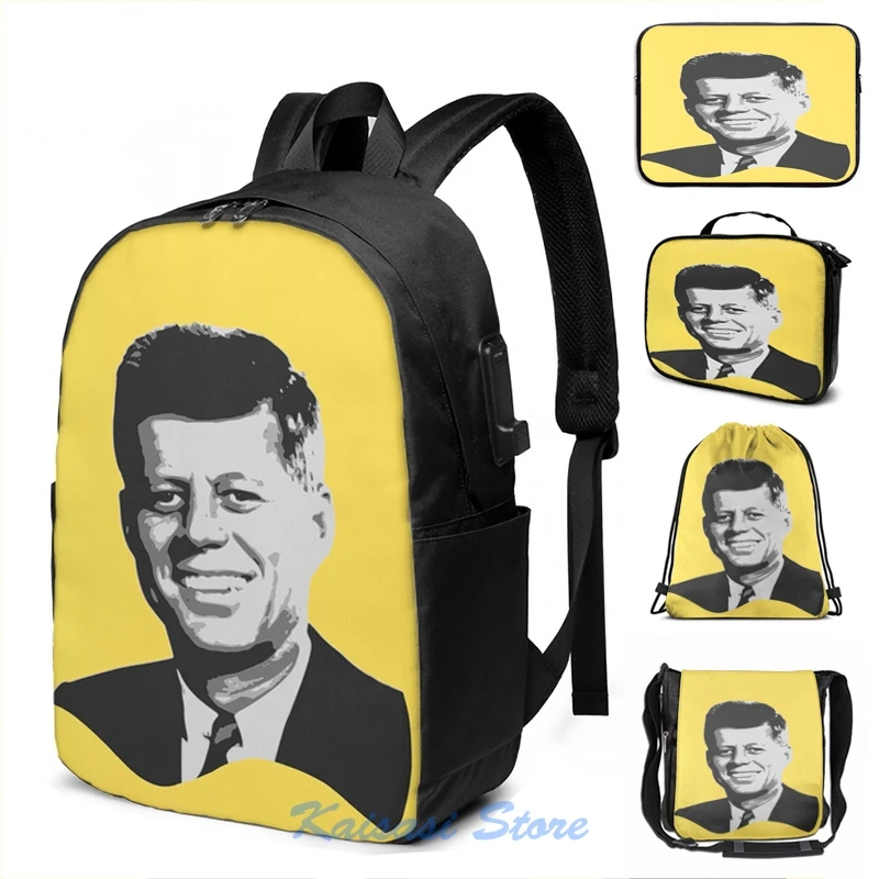 Funny Graphic print John F Kennedy Grayscale Pop Art USB Charge Backpack men School bags Women bag Travel laptop bag